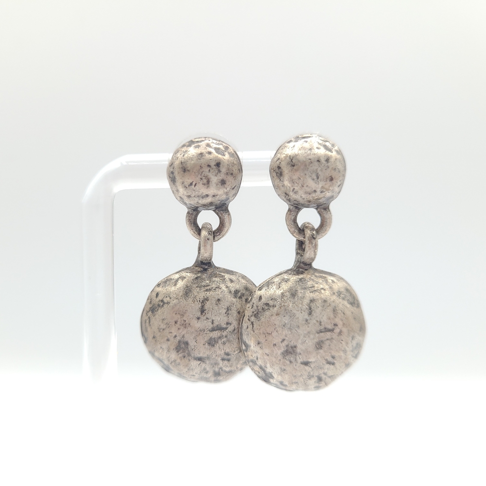 Vintage Silver-Tone Textured Drop Earrings